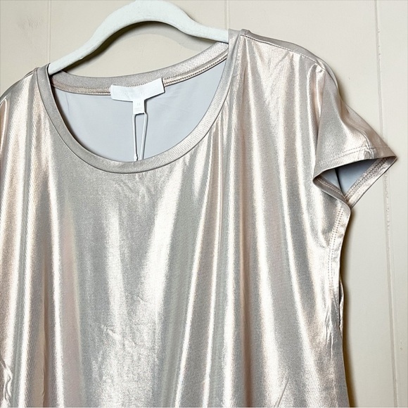 Adyson Parker NWT Liquid Jersey Short Sleeve Top 1X champagne gold shimmer - Picture 2 of 10